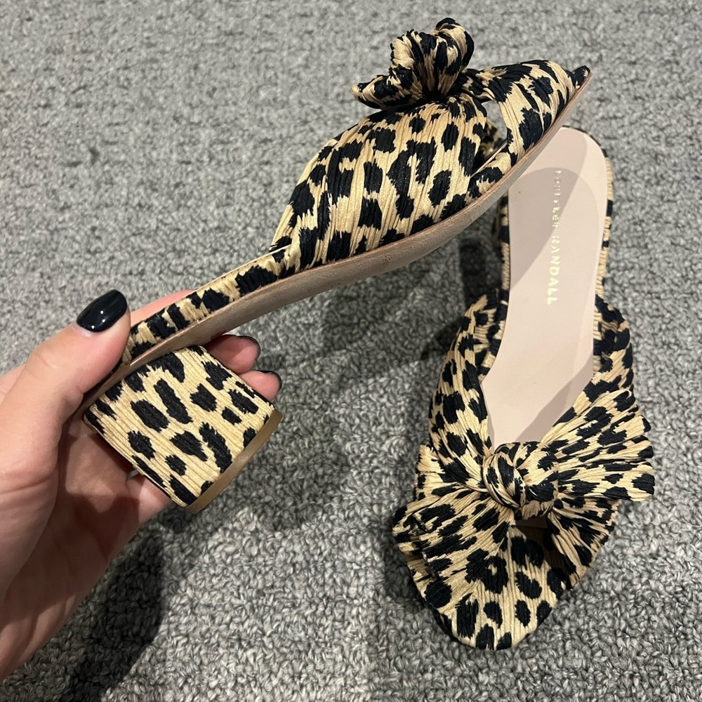Loeffler Randall Leopard Print Knot Block Heel Mule in Tan and Black